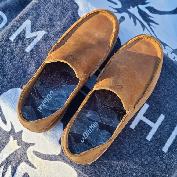 Men's Olukai Kalia Tan Leather Slip-OnShoe Collapsible Heel - Picture 7 of 10